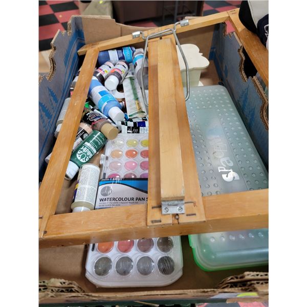 ART LOT: INCLUDES TABLETOP EASEL, PAINTS & MORE