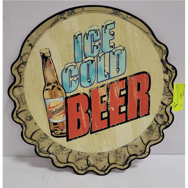 ICE COLD BEER METAL SIGN , 16" DIAMETER