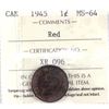 Image 1 : 1945 Canada 1-cent ICCS Certified MS-64 Red.