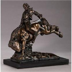 BRONZE RESIN BULLRIDER STATUE / BULL MATADOR / #2311860