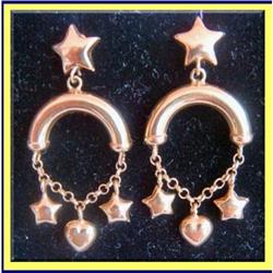 VINTAGE 14K GOLD EARRINGS HOOPS HEARTS STARS #2329293