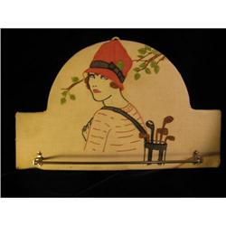 Antique Embroidered Towel/Tie Rack Woman Golfer#2340542