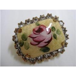 HAND PAINTED PORCELAIN &RHINESTONE BROOCH #2340698