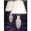 Pair of Lamps - Pink floral with wooden base #2341495