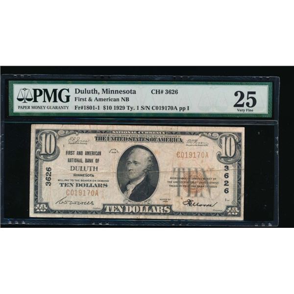 1929 $10 Duluth MN National PMG 25