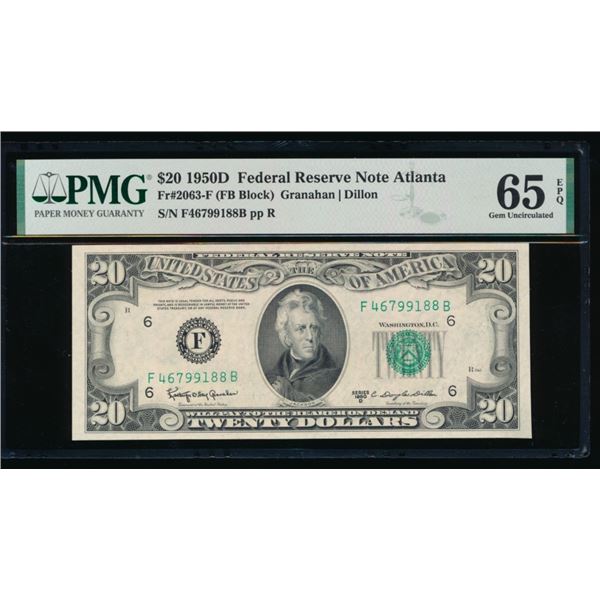 1950D $20 Atlanta FRN PMG 65EPQ