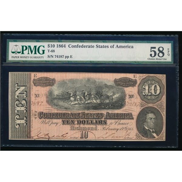 1864 $10 T-68 Confederate PMG 58EPQ