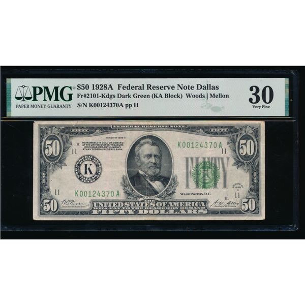 1928A $50 Dallas FRN PMG 30