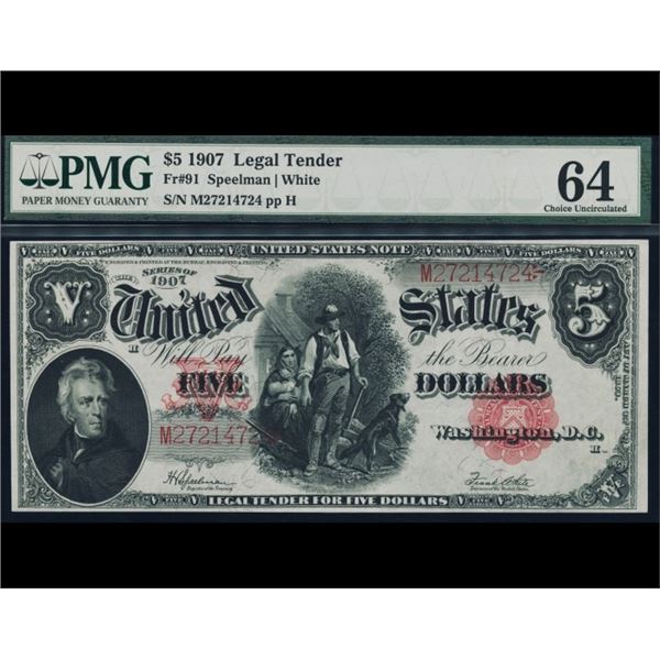 1907 $5 Legal Tender Note PMG 64