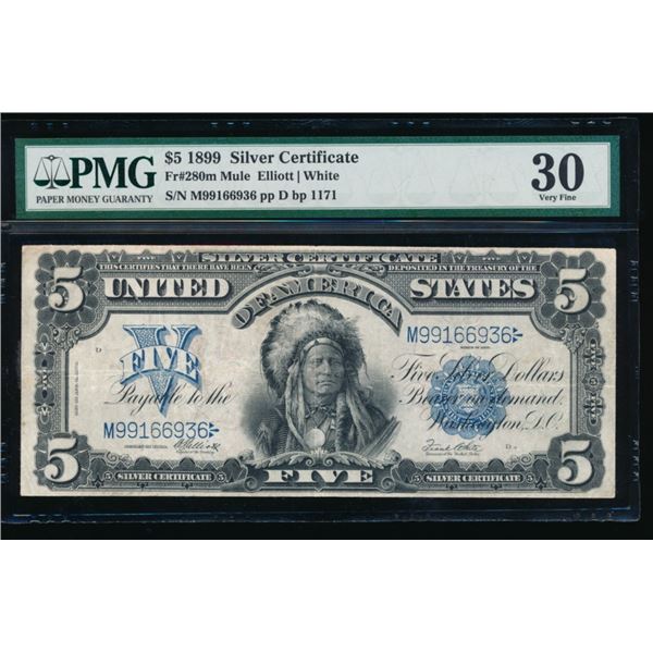 1899 $5 Chief Mule Silver Certificate PMG 30
