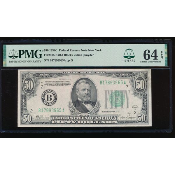 1934C $50 New York FRN PMG 64EPQ