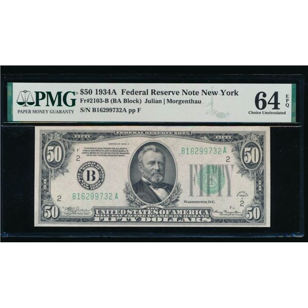 1934A $50 New York FRN PMG 64EPQ