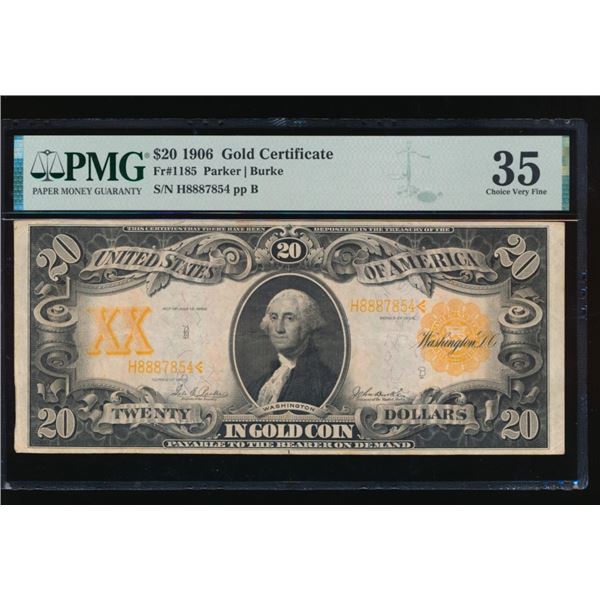 1906 $20 Gold Certificate PMG 35