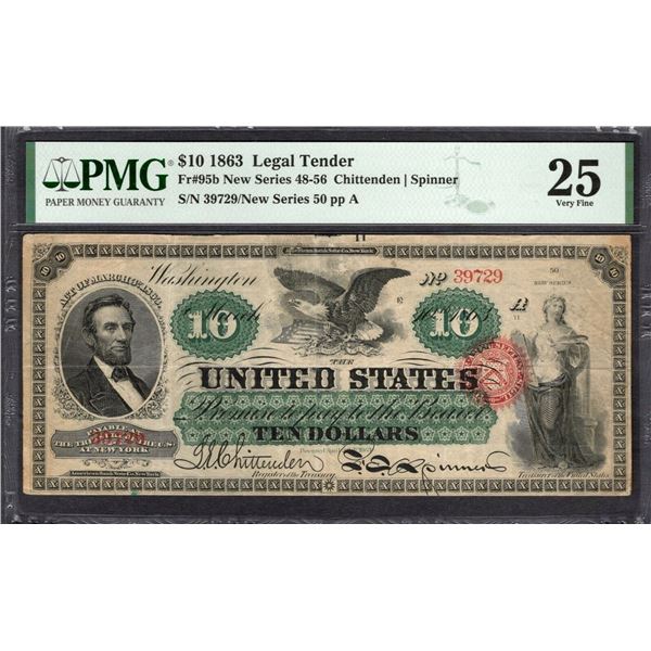 1863 $10 Legal Tender Note PMG 25