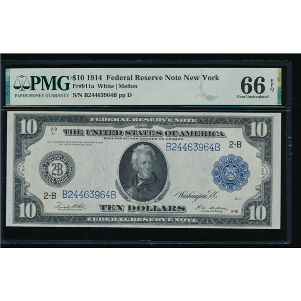 1914 $10 New York FRN PMG 66EPQ