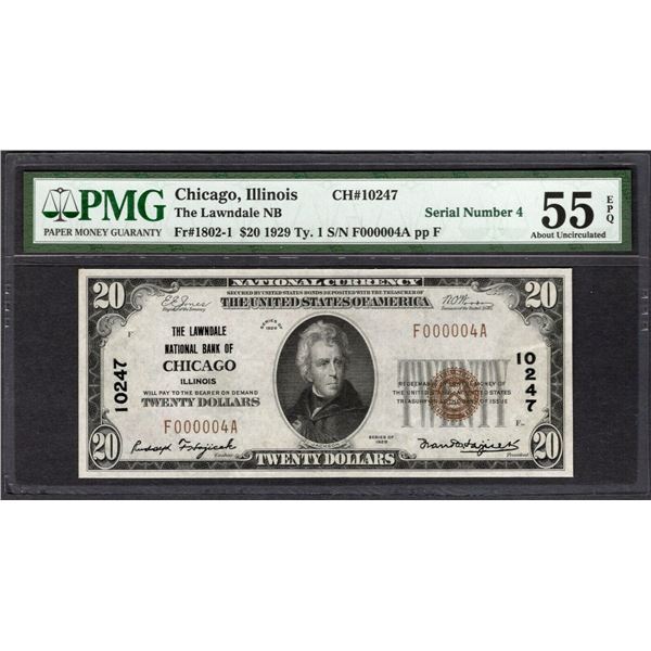 1929 $20 Serial 4 Chicago IL National PMG 55EPQ