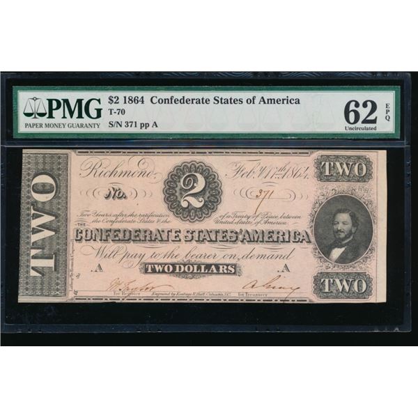 1864 $2 T-70 Confederate PMG 62EPQ