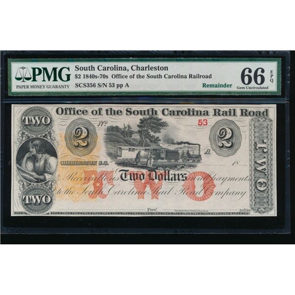 1840-70s $2 Charleston SC Obsolete PMG 66EPQ