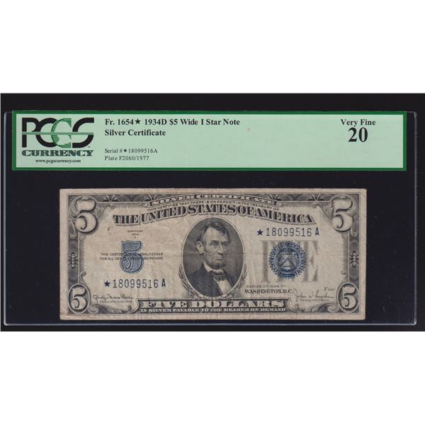 1934D $5 STAR Silver Certificate PCGS 20