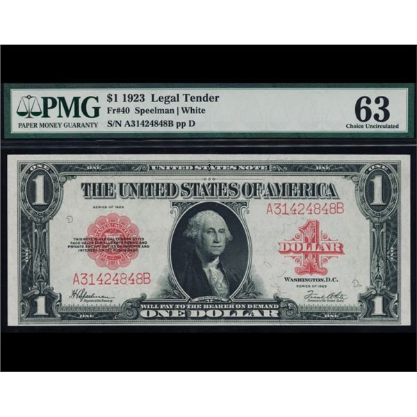 1923 $1 Legal Tender Note PMG 63