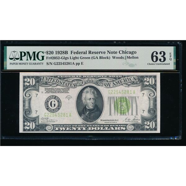 1928B $20 Chicago FRN PMG 63EPQ