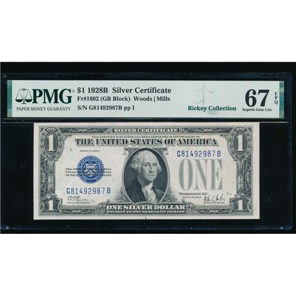 1928B $1 Silver Certificate PMG 67EPQ