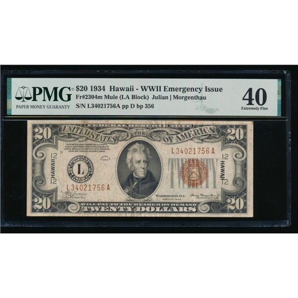 1934 $20 Hawaii FRN PMG 40