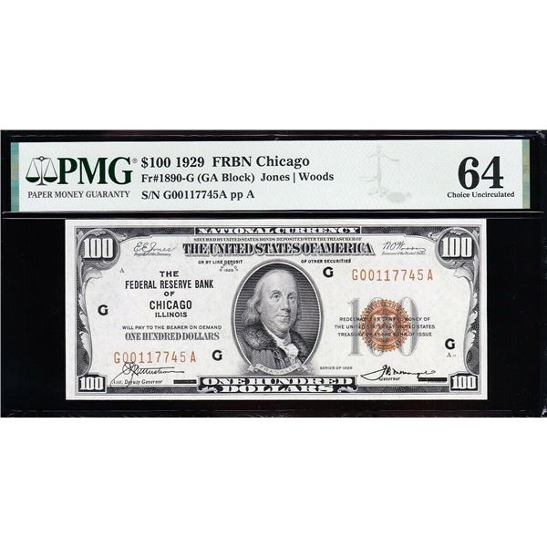 1929 $100 Chicago FRBN PMG 64