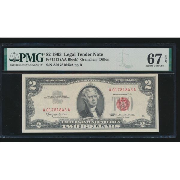 1963 $2 Legal Tender Note PMG 67EPQ