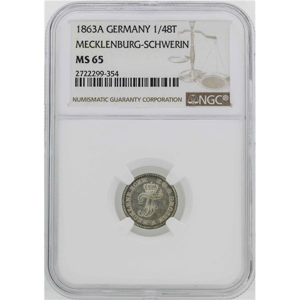 1863-A Germany Friedrich Franz II 1/48 Thaler Coin NGC MS65