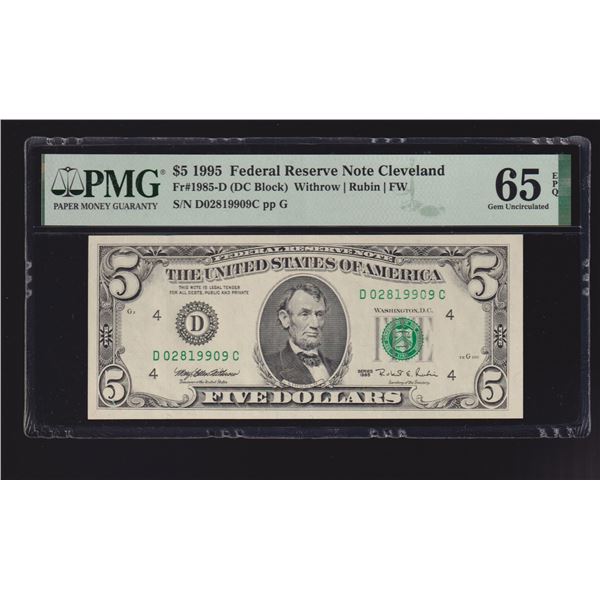 1995 $5 Cleveland FRN PMG 65EPQ