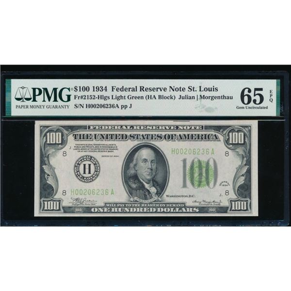 1934 $100 St Louis FRN PMG 65EPQ