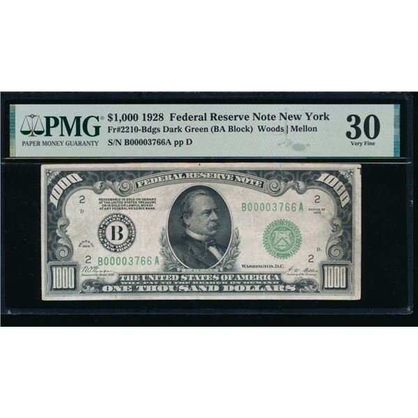 1928 $1000 New York FRN PMG 30