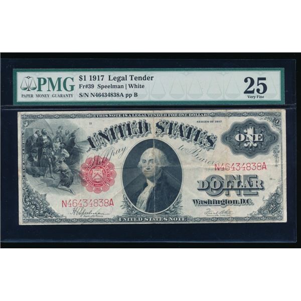 1917 $1 Legal Tender Note PMG 25