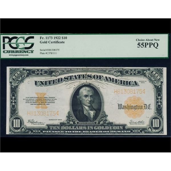 1922 $10 Gold Certificate PCGS 55PPQ