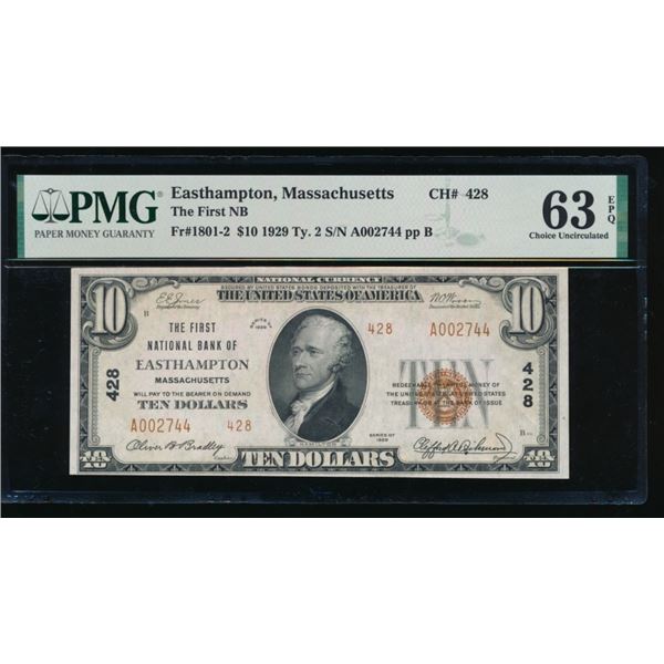 1929 $10 Easthampton MA National PMG 63EPQ