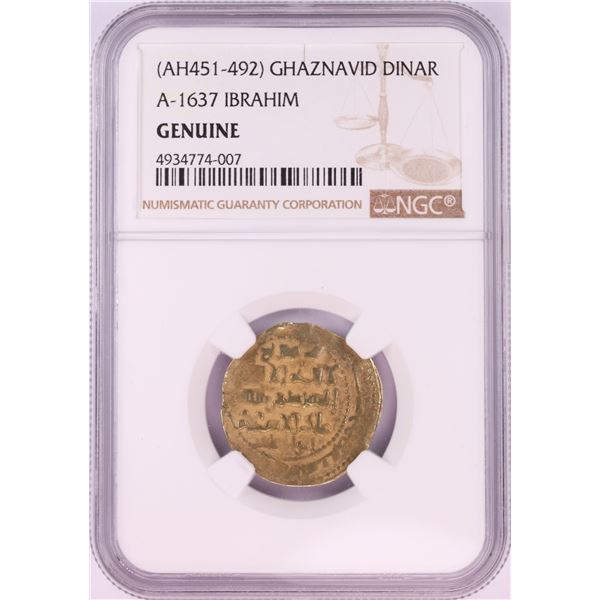 AH451-492 Ghaznavid Dinar A-1637 Ibrahim Gold Coin NGC Genuine