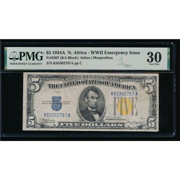 1934A $5 N Africa Mule Silver Certificate PMG 30