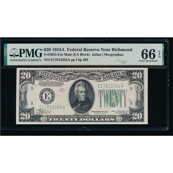 1934A $20 Richmond FRN PMG 66EPQ