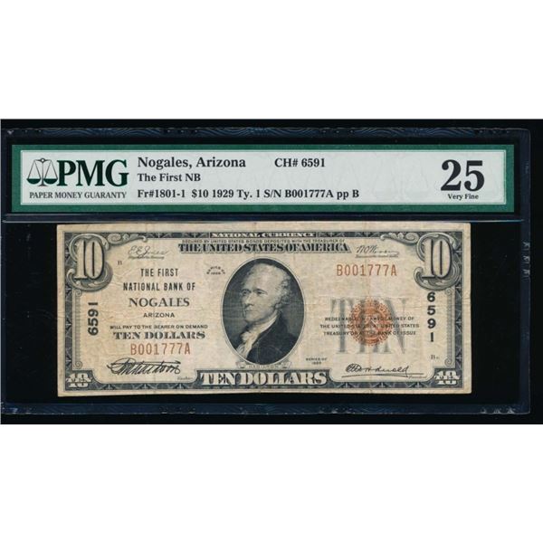 1929 $10 Nogales National Bank Note PMG 25