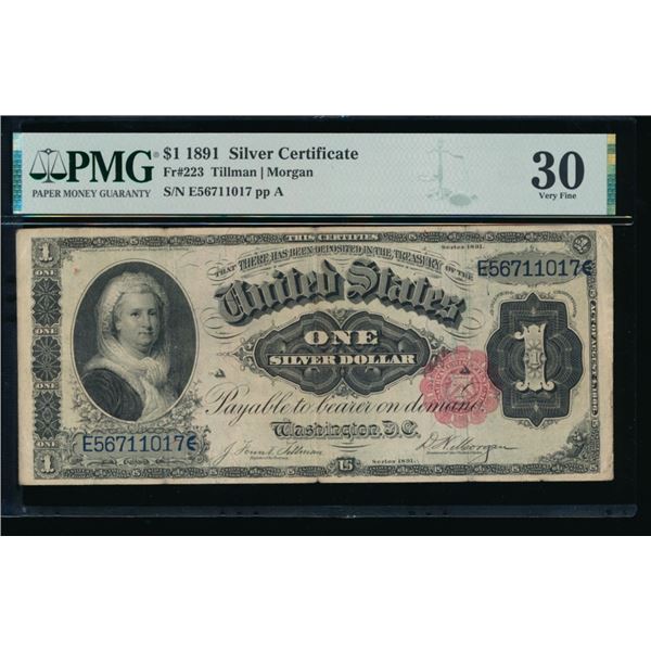 1891 $1 Martha Washington Silver Cert PMG 30