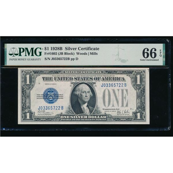 1928B $1 Silver Certificate PMG 66EPQ