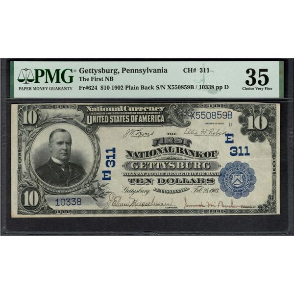 1902 $10 Gettysburg PA National PMG 35