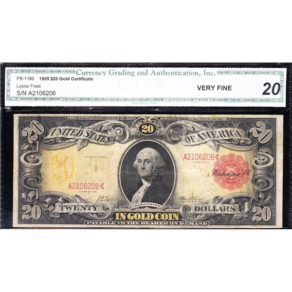 1905 $20 Technicolor Gold Certificate CGA 20