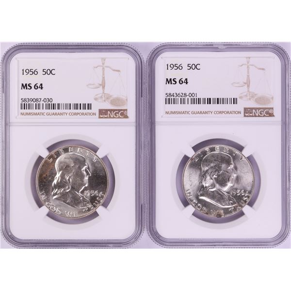 Lot of (2) 1956 Franklin Half Dollar Coins NGC MS64