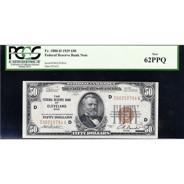 1929 $50 Cleveland FRBN PCGS 62PPQ