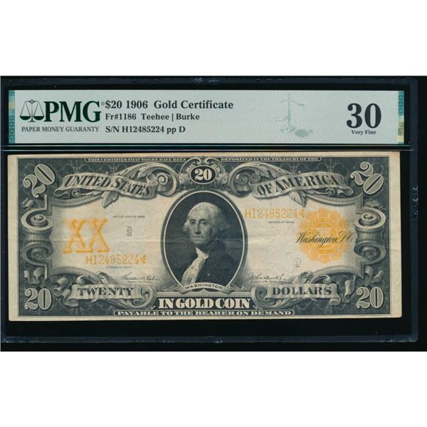 1906 $20 Gold Certificate PMG 30