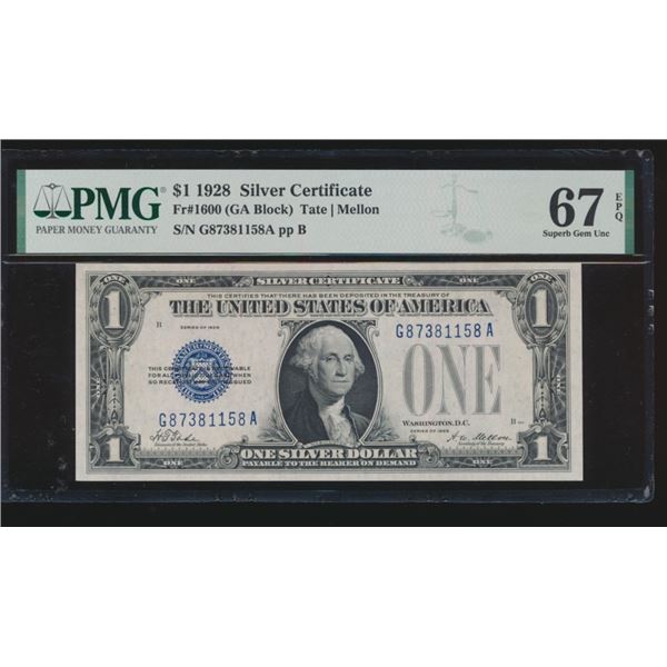 1928 $1 Silver Certificate PMG 67EPQ