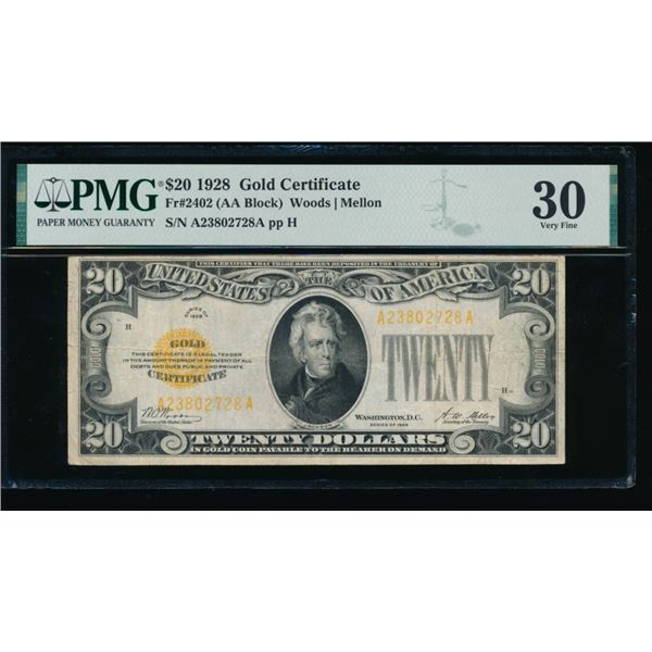 1928 $20 Gold Certificate PMG 30