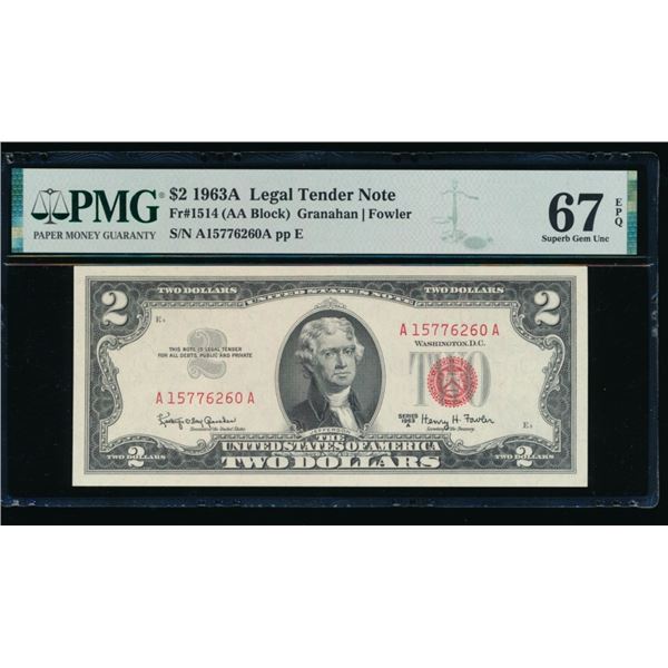 1963A $2 Legal Tender Note PMG 67EPQ
